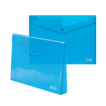 Папка-конверт А4 FOROFIS с кнопкой 0.35мм (прозрачная синяя) ПП