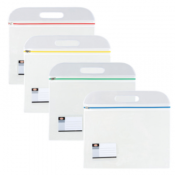 Zipper bag A4, two pockets 0.17mm PVC assorted